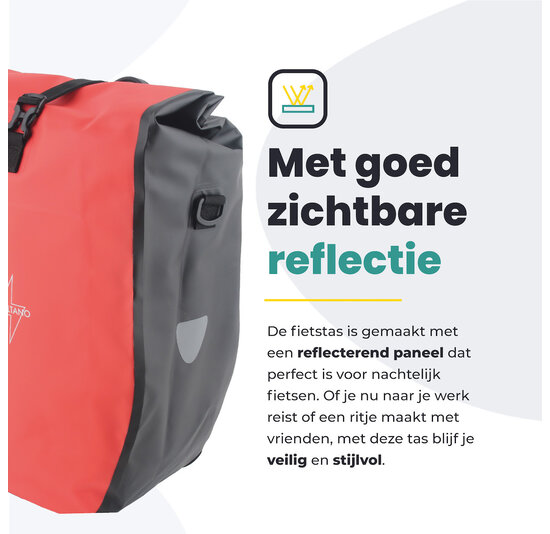 Voltano Luxe Fietstas 28L - Rood / Zwart - Enkele Pakaftas - 100% Waterdicht