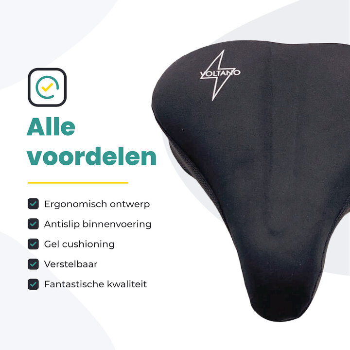 Voltano Luxe Gel Zadelhoes / Zadeldek - Zwart - Met Uitsparing - Brede Fietszadels
