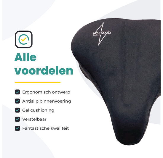 Voltano Luxe Gel Zadelhoes / Zadeldek - Zwart - Met Uitsparing - Brede Fietszadels