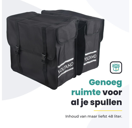 Voltano Dubbele Fietstas XL - Zwart - 48 Liter