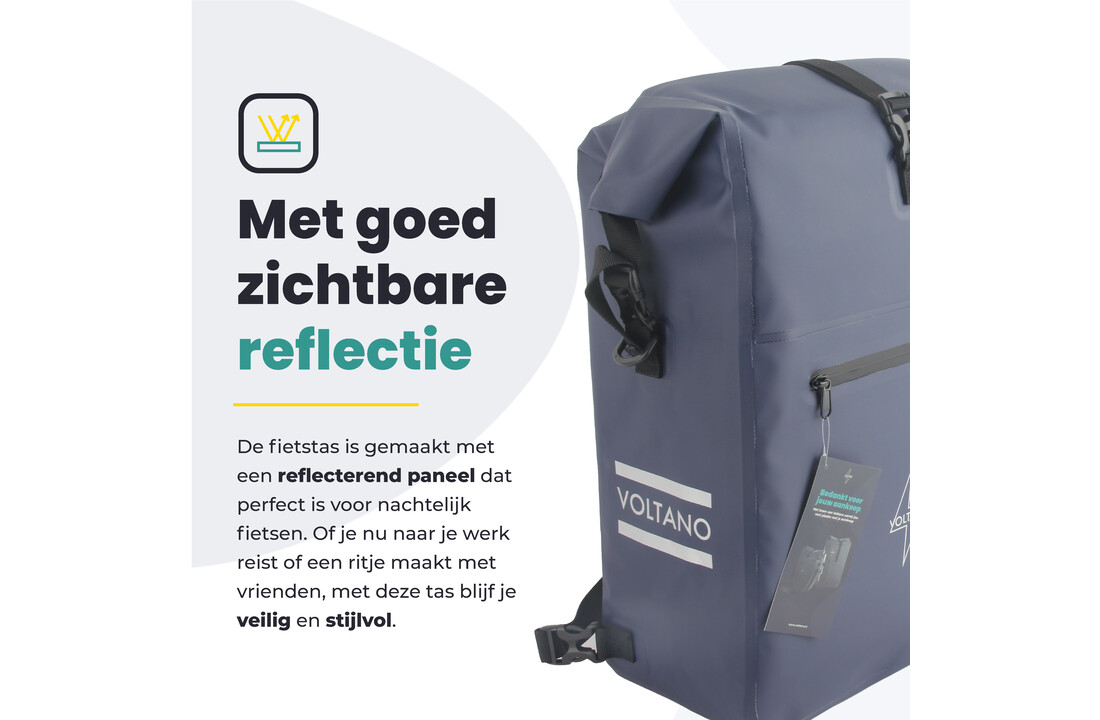 Voltano Luxe Fietstas / Rugtas 28L - Marine Blauw - Enkele Pakaftas - 100% Waterdicht