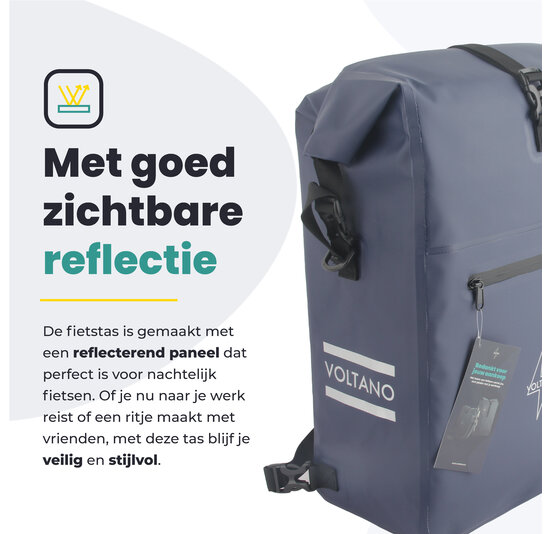 Voltano Luxe Fietstas / Rugtas 28L - Marine Blauw - Enkele Pakaftas - 100% Waterdicht