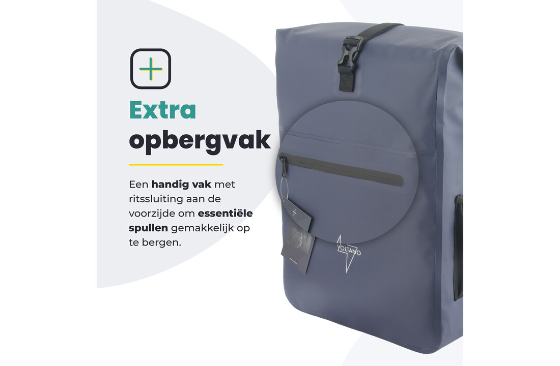 Voltano Luxe Fietstas / Rugtas 28L - Marine Blauw - Enkele Pakaftas - 100% Waterdicht