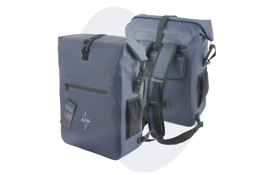 Voltano Luxe Fietstas / Rugtas 28L - Marine Blauw - Enkele Pakaftas - 100% Waterdicht