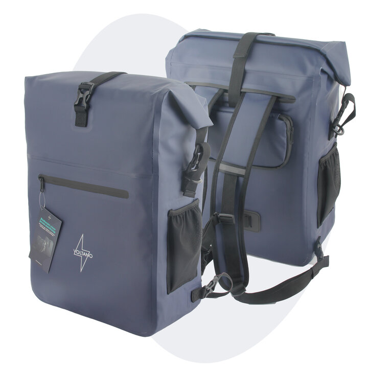 Voltano Luxe Fietstas / Rugtas 28L - Marine Blauw - Enkele Pakaftas - 100% Waterdicht
