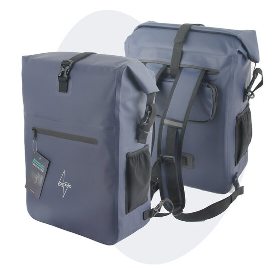 Voltano Luxe Fietstas / Rugtas 28L - Marine Blauw - Enkele Pakaftas - 100% Waterdicht