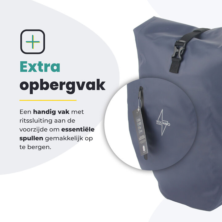 Voltano Luxe Fietstas 28L - Enkele Pakaftas - Marine Blauw - 100% Waterdicht