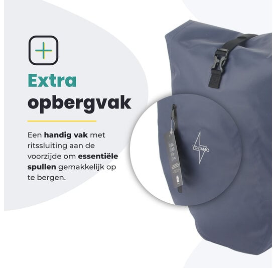 Voltano Luxe Fietstas 28L - Enkele Pakaftas - Marine Blauw - 100% Waterdicht