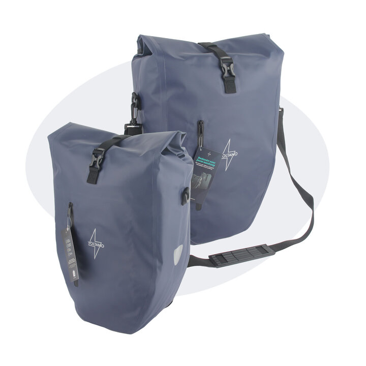 Voltano Luxe Fietstas 28L - Enkele Pakaftas - Marine Blauw - 100% Waterdicht