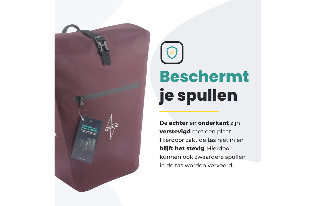 Voltano Luxe E-bike Fietstas 28L - Bordeaux Rood - Pakaftas Met Laptop Vak - 100% Waterdicht