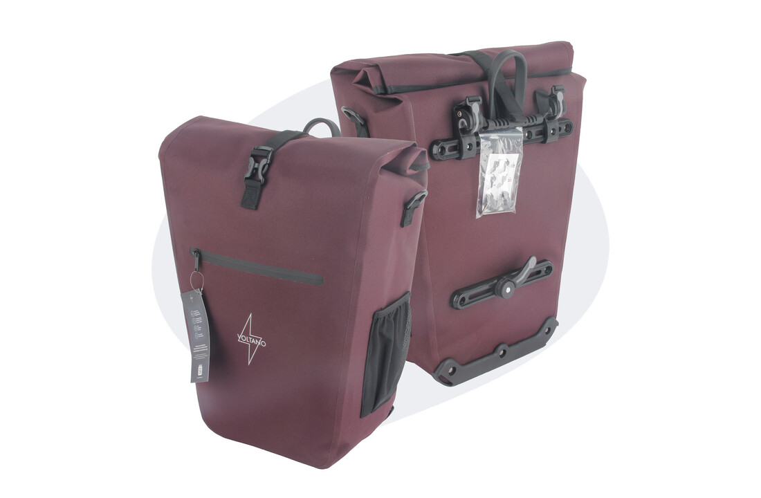 Voltano Luxe E-bike Fietstas 28L - Bordeaux Rood - Pakaftas Met Laptop Vak - 100% Waterdicht