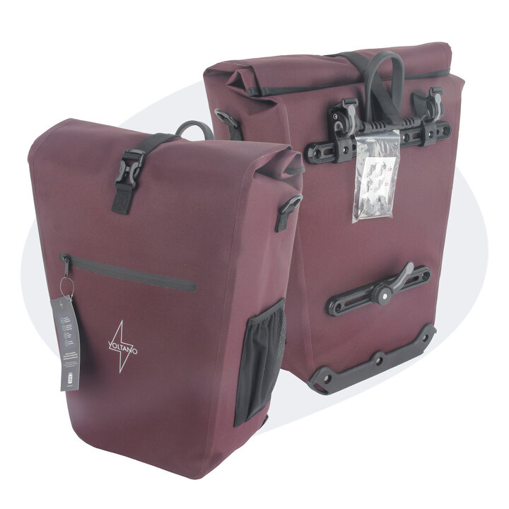 Voltano Luxe E-bike Fietstas 28L - Bordeaux Rood - Pakaftas Met Laptop Vak - 100% Waterdicht