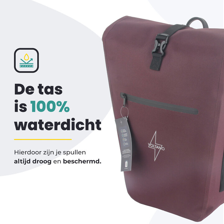 Voltano Luxe E-bike Fietstas 28L - Bordeaux Rood - Pakaftas Met Laptop Vak - 100% Waterdicht