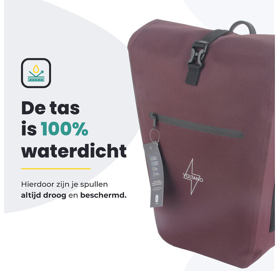 Voltano Luxe E-bike Fietstas 28L - Bordeaux Rood - Pakaftas Met Laptop Vak - 100% Waterdicht