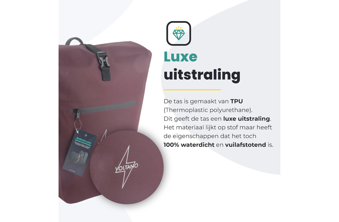 Voltano Luxe E-bike Fietstas 28L - Bordeaux Rood - Pakaftas Met Laptop Vak - 100% Waterdicht