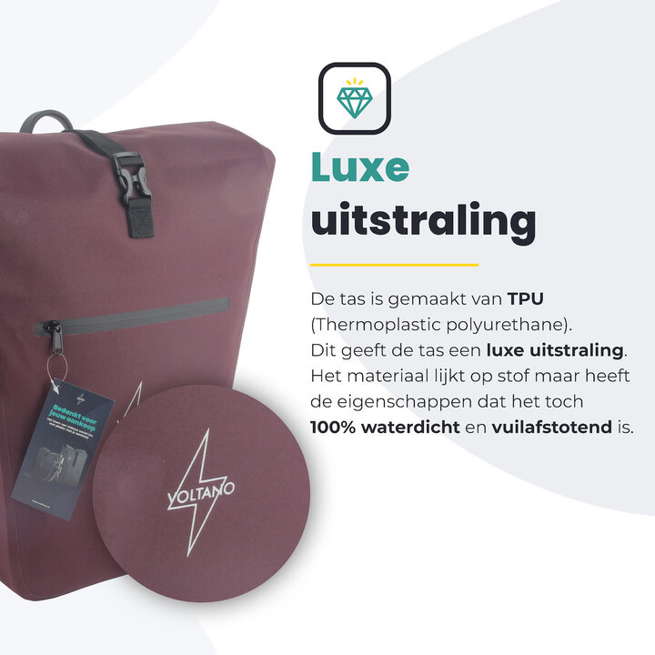 Voltano Luxe E-bike Fietstas 28L - Bordeaux Rood - Pakaftas Met Laptop Vak - 100% Waterdicht