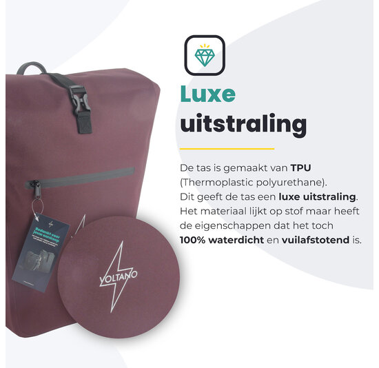 Voltano Luxe E-bike Fietstas 28L - Bordeaux Rood - Pakaftas Met Laptop Vak - 100% Waterdicht