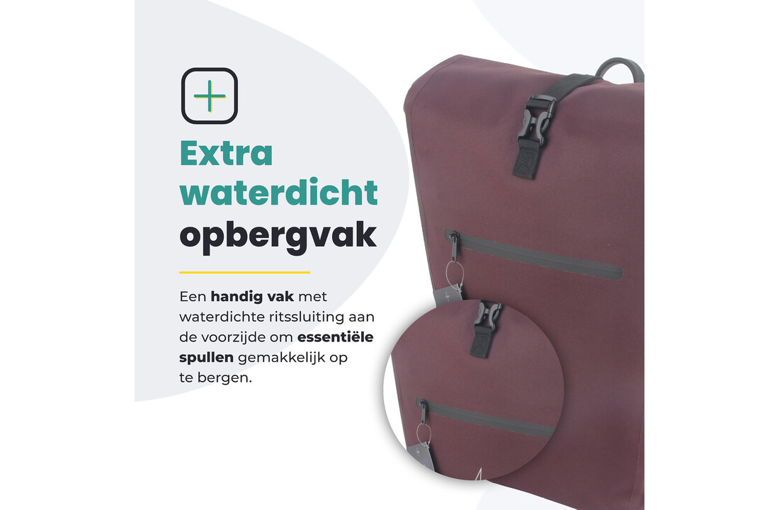 Voltano Luxe E-bike Fietstas 28L - Bordeaux Rood - Pakaftas Met Laptop Vak - 100% Waterdicht