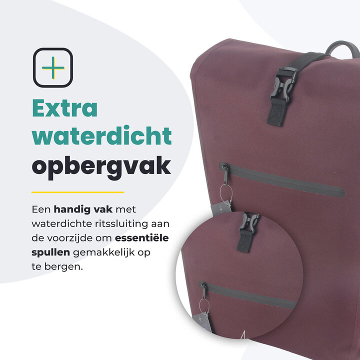 Voltano Luxe E-bike Fietstas 28L - Bordeaux Rood - Pakaftas Met Laptop Vak - 100% Waterdicht