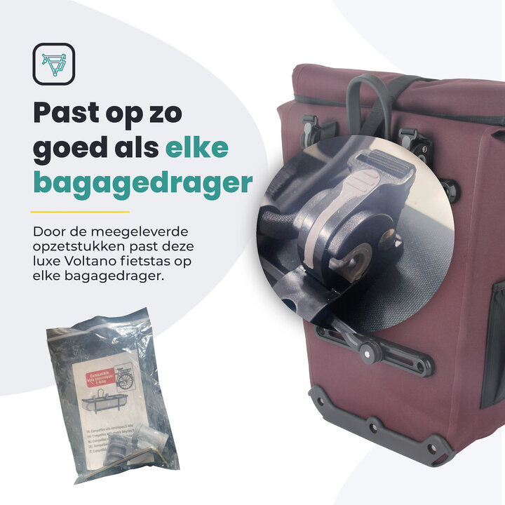 Voltano Luxe E-bike Fietstas 28L - Bordeaux Rood - Pakaftas Met Laptop Vak - 100% Waterdicht