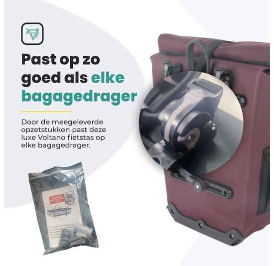 Voltano Luxe E-bike Fietstas 28L - Bordeaux Rood - Pakaftas Met Laptop Vak - 100% Waterdicht