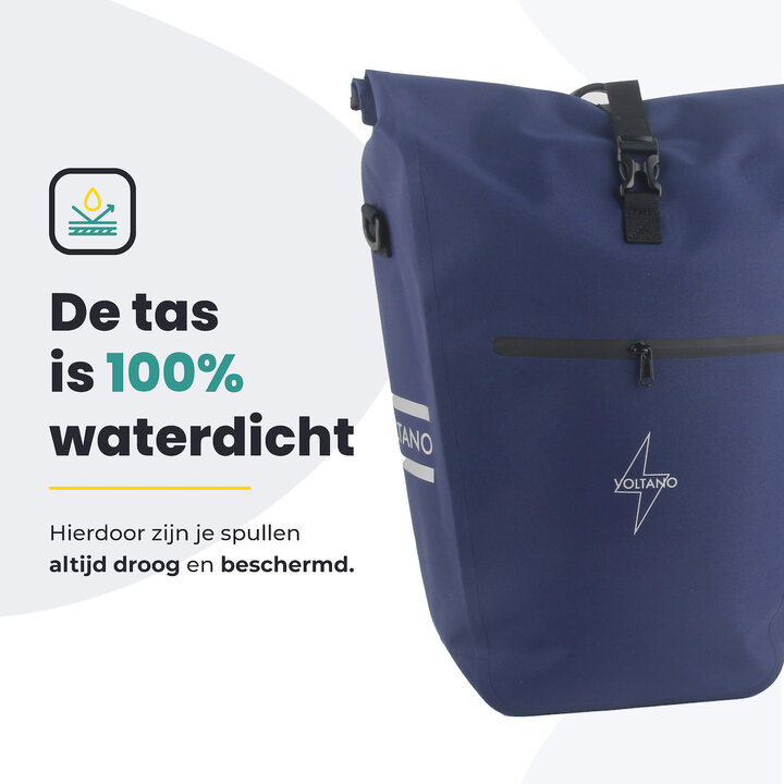 Voltano Luxe E-bike Fietstas 28L - Marine Blauw - Pakaftas Met Laptop Vak - 100% Waterdicht