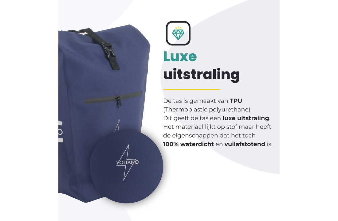 Voltano Luxe E-bike Fietstas 28L - Marine Blauw - Pakaftas Met Laptop Vak - 100% Waterdicht