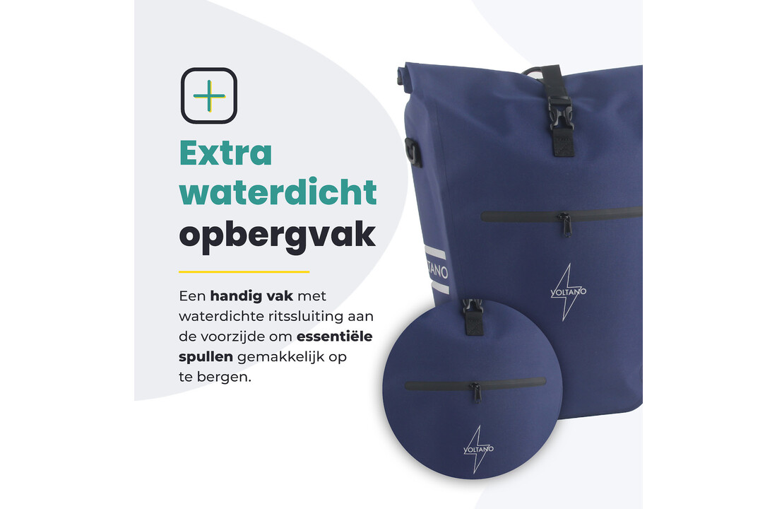 Voltano Luxe E-bike Fietstas 28L - Marine Blauw - Pakaftas Met Laptop Vak - 100% Waterdicht