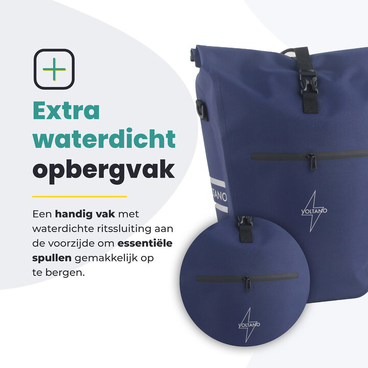 Voltano Luxe E-bike Fietstas 28L - Marine Blauw - Pakaftas Met Laptop Vak - 100% Waterdicht