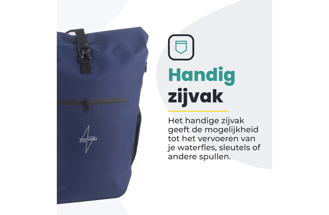 Voltano Luxe E-bike Fietstas 28L - Marine Blauw - Pakaftas Met Laptop Vak - 100% Waterdicht
