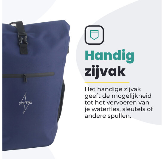 Voltano Luxe E-bike Fietstas 28L - Marine Blauw - Pakaftas Met Laptop Vak - 100% Waterdicht
