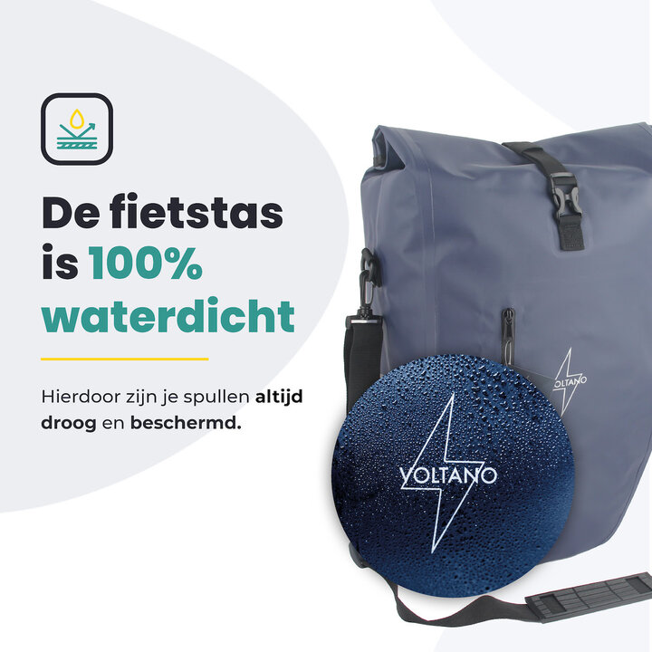 Voltano Luxe Fietstas 28L - Enkele Pakaftas - Marine Blauw - 100% Waterdicht