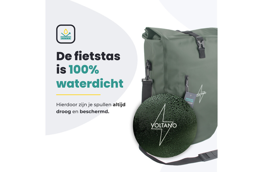 Voltano Luxe Fietstas 28L - Enkele Pakaftas - Olijf Groen - 100% Waterdicht