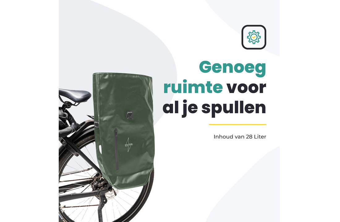 Voltano Luxe Fietstas 28L - Enkele Pakaftas - Olijf Groen - 100% Waterdicht