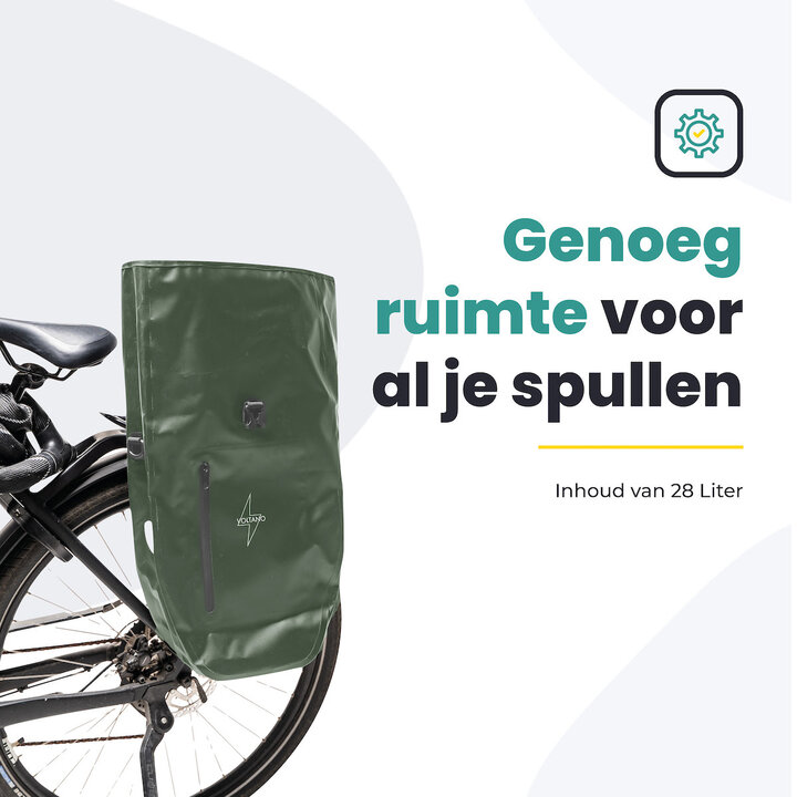 Voltano Luxe Fietstas 28L - Enkele Pakaftas - Olijf Groen - 100% Waterdicht