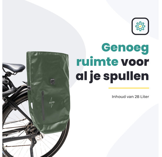 Voltano Luxe Fietstas 28L - Enkele Pakaftas - Olijf Groen - 100% Waterdicht
