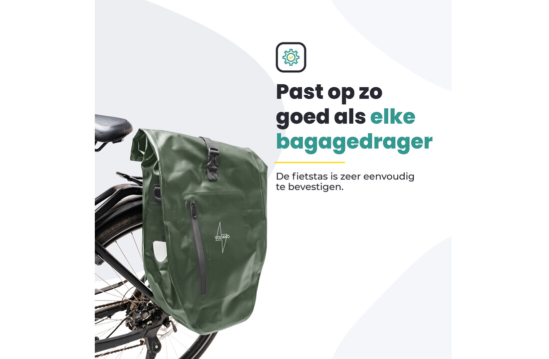 Voltano Luxe Fietstas 28L - Enkele Pakaftas - Olijf Groen - 100% Waterdicht