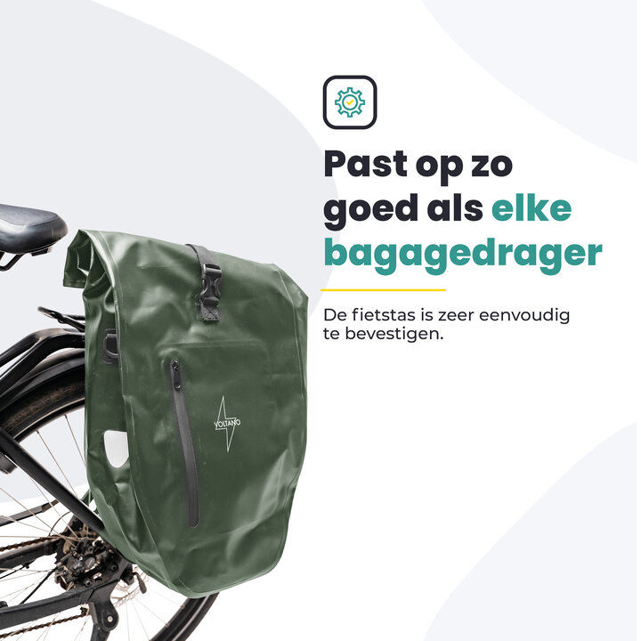 Voltano Luxe Fietstas 28L - Enkele Pakaftas - Olijf Groen - 100% Waterdicht