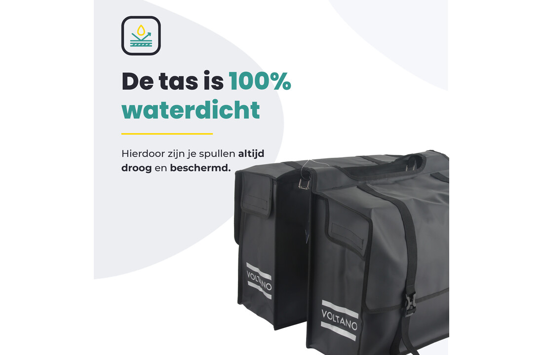 Voltano Dubbele Fietstas XL - Tarpaulin - 100% Waterdicht en Slijtvast - 48 Liter - Zwart