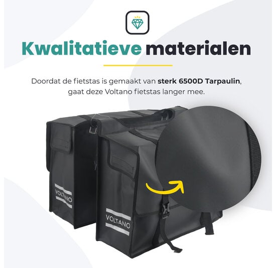 Voltano Dubbele Fietstas XL - Tarpaulin - 100% Waterdicht en Slijtvast - 48 Liter - Zwart