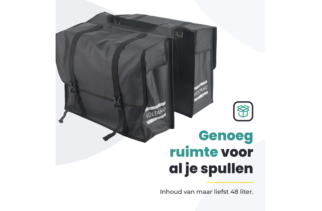 Voltano Dubbele Fietstas XL - Tarpaulin - 100% Waterdicht en Slijtvast - 48 Liter - Zwart