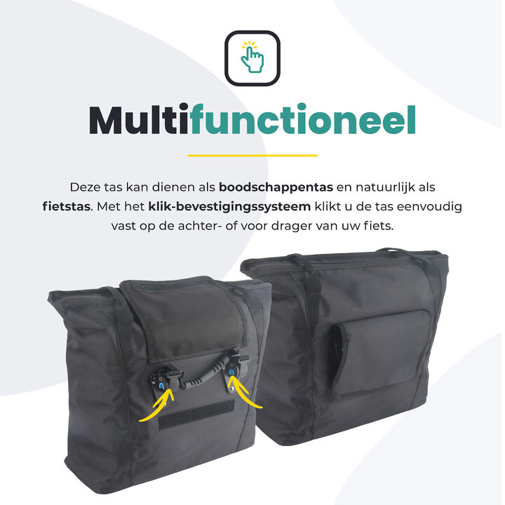 Voltano Shopper - Enkele Fietstas - Zwart - 100% Waterdicht - 19 Liter