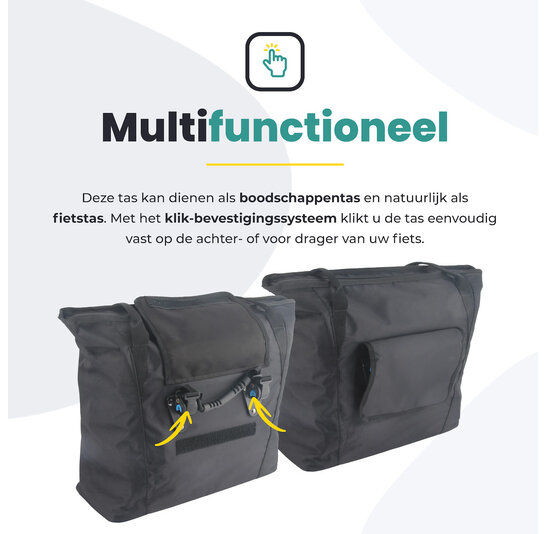 Voltano Shopper - Enkele Fietstas - Zwart - 100% Waterdicht - 19 Liter