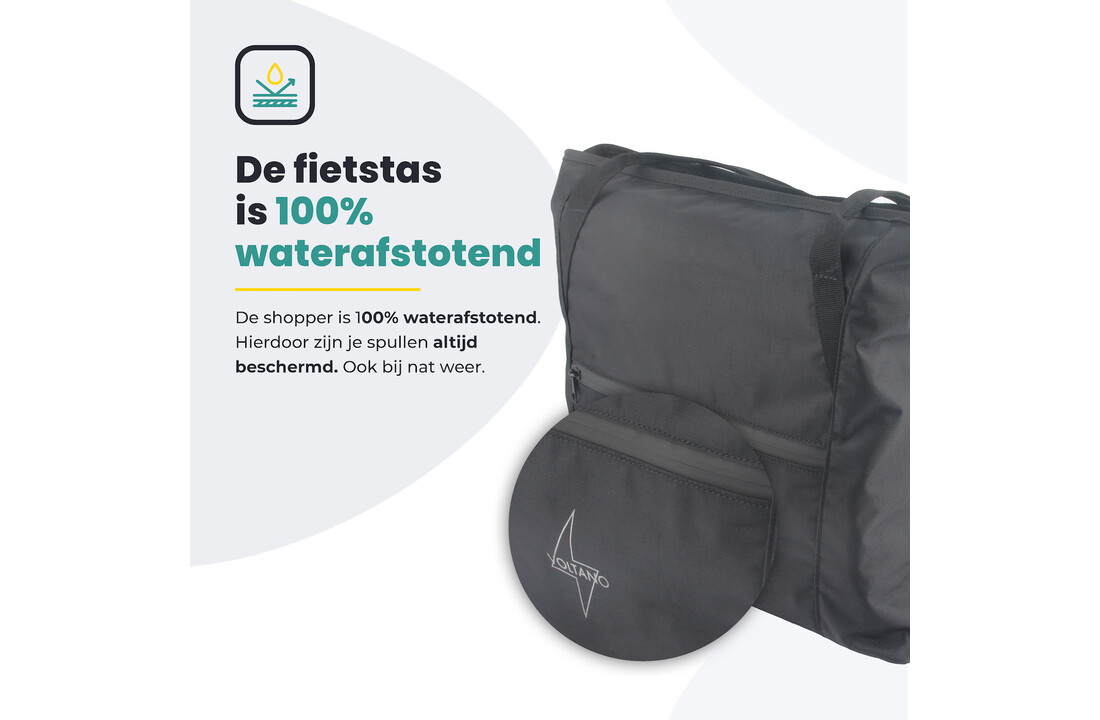 Voltano Shopper - Enkele Fietstas - Zwart - 100% Waterdicht - 19 Liter