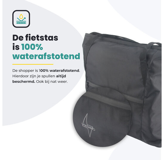 Voltano Shopper - Enkele Fietstas - Zwart - 100% Waterdicht - 19 Liter