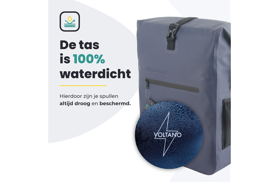 Voltano Luxe Fietstas / Rugtas 28L - Marine Blauw - Enkele Pakaftas - 100% Waterdicht