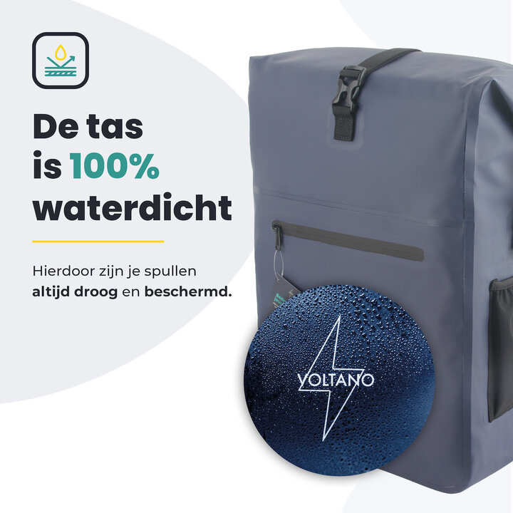 Voltano Luxe Fietstas / Rugtas 28L - Marine Blauw - Enkele Pakaftas - 100% Waterdicht