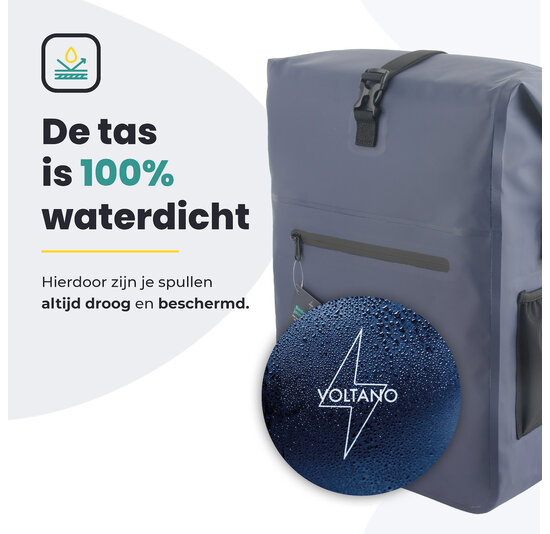Voltano Luxe Fietstas / Rugtas 28L - Marine Blauw - Enkele Pakaftas - 100% Waterdicht