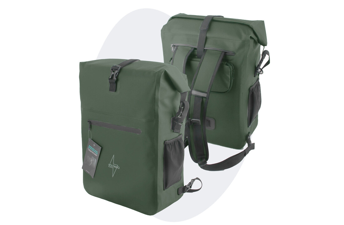 Voltano Luxe Fietstas / Rugtas 28L - Olijf Groen - Enkele Pakaftas - 100% Waterdicht