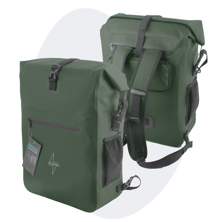 Voltano Luxe Fietstas / Rugtas 28L - Olijf Groen - Enkele Pakaftas - 100% Waterdicht